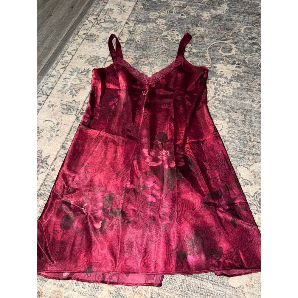 Vintage California Dynasty Satin Floral Slip Dress Red